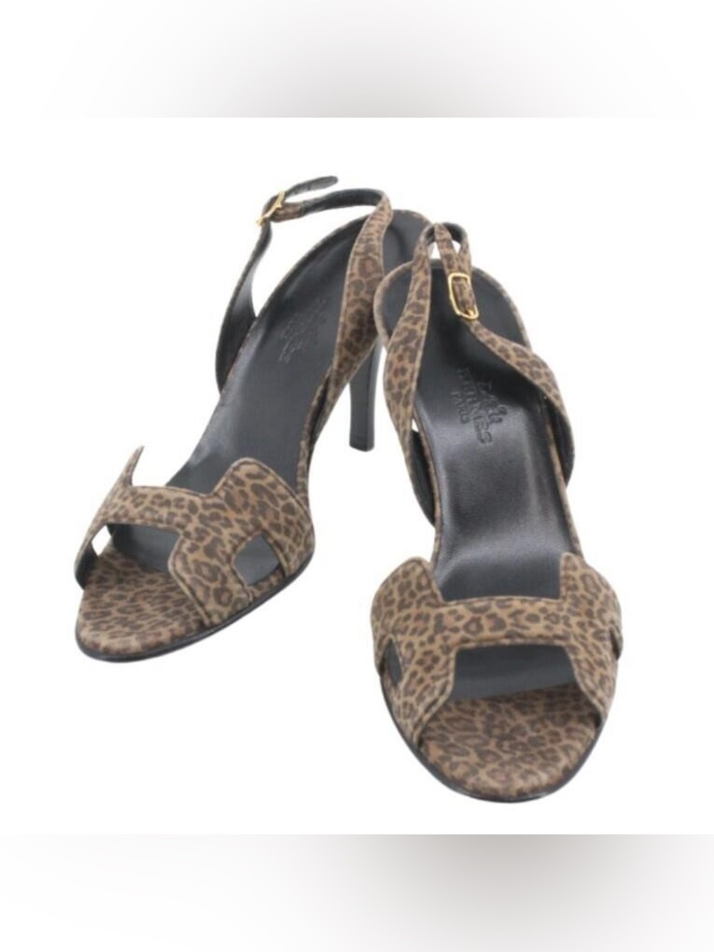 Hermes Brown Leopard-Print Suede night Slingback Heels - Size 36 NWOB